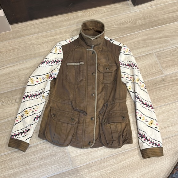 Free People cargo Jacket coat Aztec Tribal print sleeves size XS olive green - Picture 3 of 11